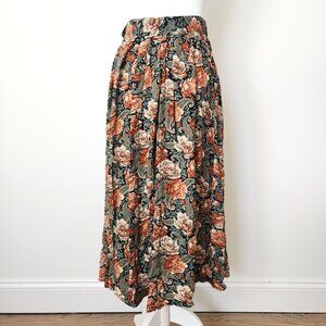 Vtg 90s Floral Maxi Skirt Sz 12 Boho Black‎ Multi Whimsigoth Cottagecore Paisley